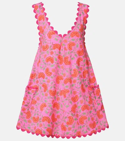 Juliet Dunn Floral Scalloped Cotton Minidress In Multi