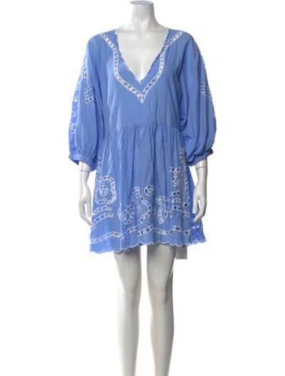 Pre-owned Juliet Dunn Lace Pattern Mini Dress In Blue