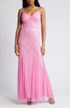 Jump Apparel Gatsby Beaded A-line Gown In Pink