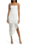 Jump Apparel Glitter Matte Ruched Jersey Dress In White