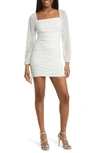 Jump Apparel Ruched Glitter Long Sleeve Minidress In White