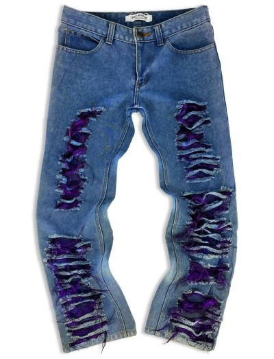 Pre-owned Junya Watanabe Aw01  ‘thrashed' Two-tone Magenta Washed Denim In Blue