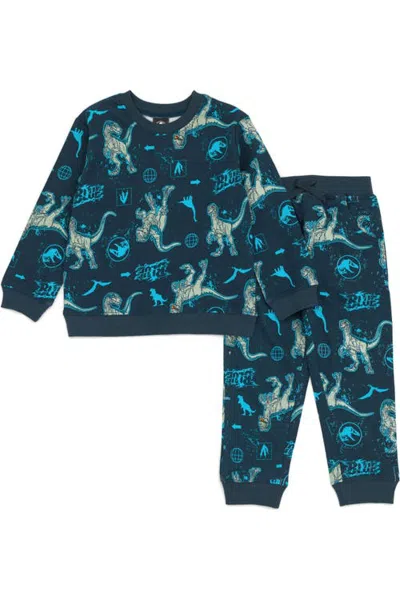 Jurassic World Kids'  Jurassic Park Blue (dinosaur) Sweatshirt And French Terry Pants Set In Green