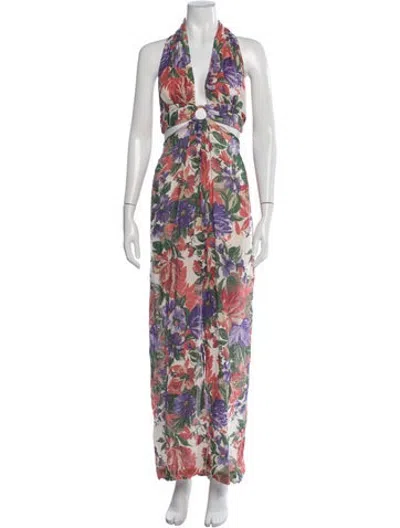 Pre-owned Just Bee Queen Floral Print Long Dress In Red