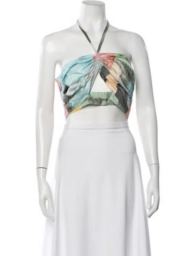 Pre-owned Just Bee Queen Graphic Print Halterneck Crop Top W/ Tags In White