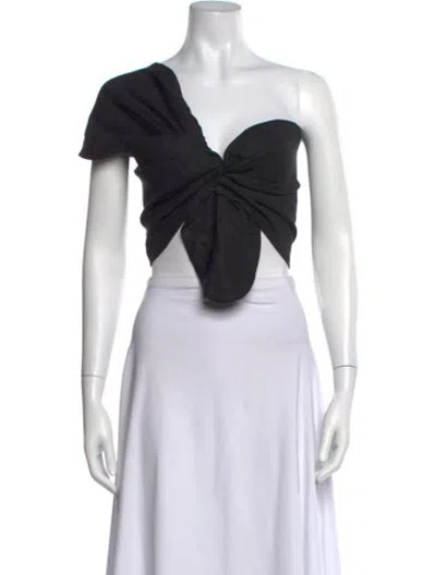 Pre-owned Just Bee Queen Linen One-shoulder Crop Top In Black