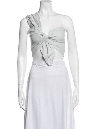 Pre-owned Just Bee Queen Linen One-shoulder Crop Top In Neutrals