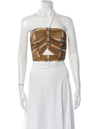 Pre-owned Just Bee Queen Linen Striped Crop Top W/ Tags In White