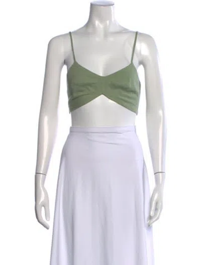 Pre-owned Just Bee Queen Linen V-neck Crop Top In White