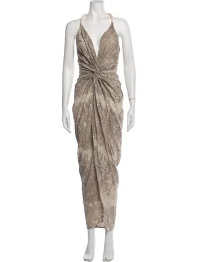 Pre-owned Just Bee Queen Printed Long Dress In Neutrals