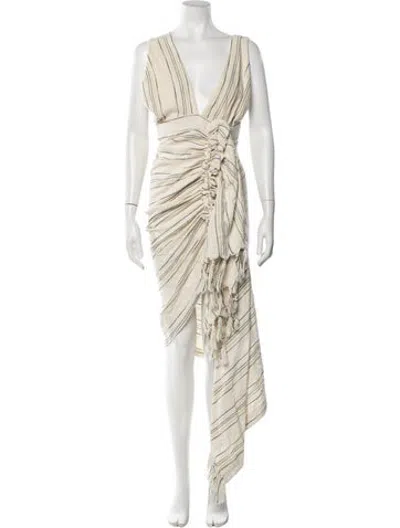Pre-owned Just Bee Queen Striped Midi Length Dress In White