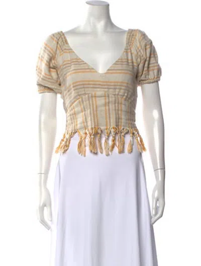 Pre-owned Just Bee Queen Striped V-neck Crop Top In Neutrals