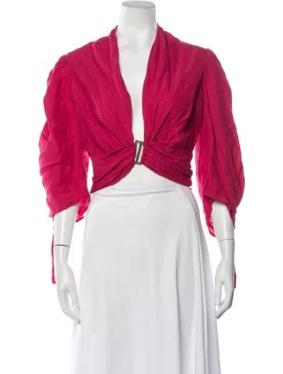 Pre-owned Just Bee Queen V-neck Three-quarter Sleeve Top In Red