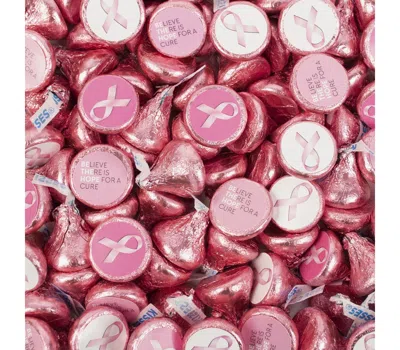 Just Candy 100 Pcs Breast Cancer Awareness Candy Hershey's Kisses Milk Chocolate (1lb, Approx. 100 Pcs) In Pink