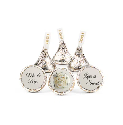 Just Candy 75ct Wedding Candy Favors Hershey's Kisses Milk Chocolate (75 Candies + 1 Sheet Stickers) Floral In Silver