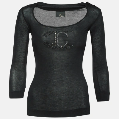 Pre-owned Just Cavalli Black Modal Crystal Embellishment Long Sleeve Top M