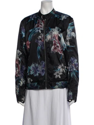 Pre-owned Just Cavalli Floral Print Bomber Jacket In Black