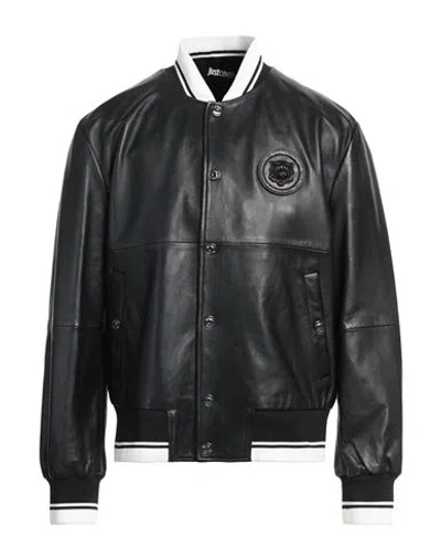 Just Cavalli Man Jacket Black Size 42 Lambskin, Polyester, Elastane
