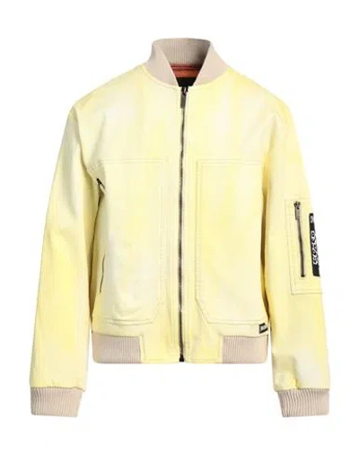 Just Cavalli Man Jacket Light Yellow Size 38 Cotton, Elastane