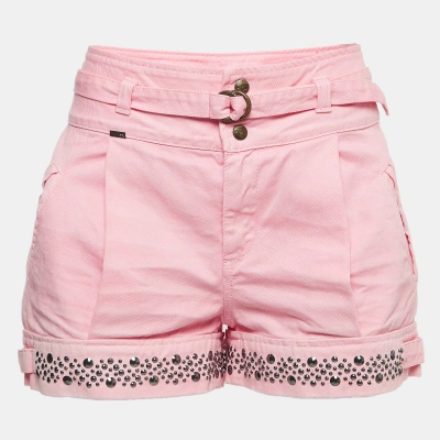 Pre-owned Just Cavalli Pink Cotton Stud Detail Belted Shorts M