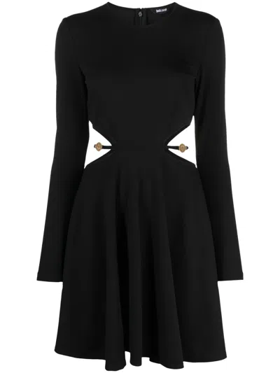 Just Cavalli Tiger-head Embellished Minidress In Black