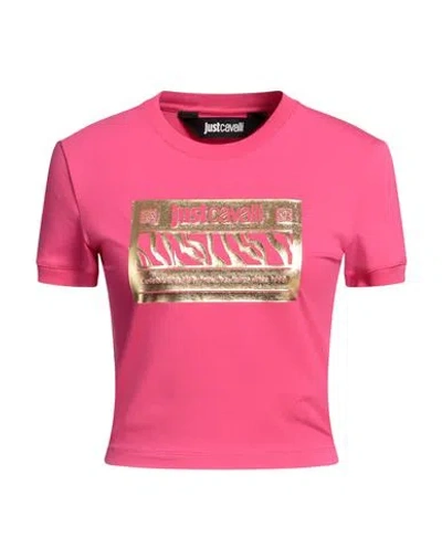 Just Cavalli Woman T-shirt Fuchsia Size S Cotton, Elastane In Pink