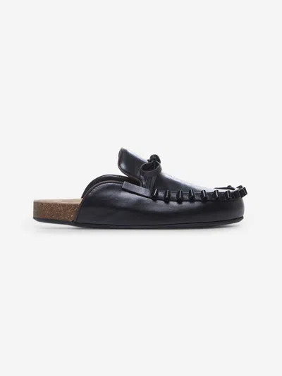 Jw Anderson Black Leather Ruffle Mules