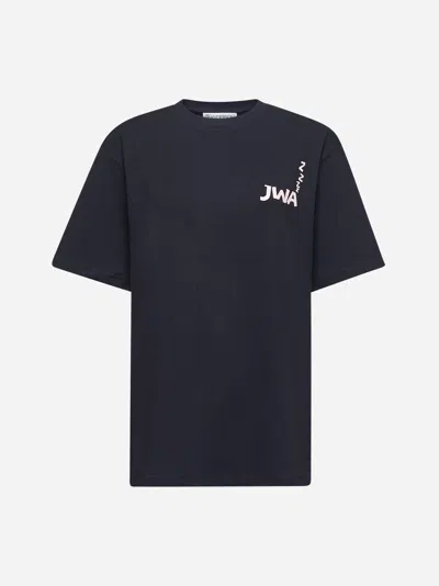 Jw Anderson Blue Logo And Print T-shirt In 898 Dark Navy