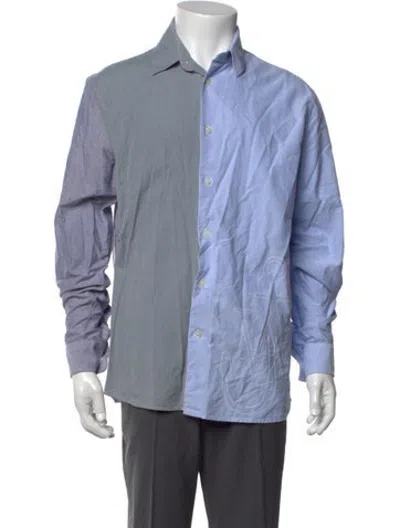 Pre-owned Jw Anderson Colorblock Pattern Long Sleeve Dress Shirt In Blue