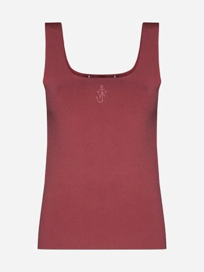 Jw Anderson Fitted Tank Top With Anchor Logo Embroidery In Pink