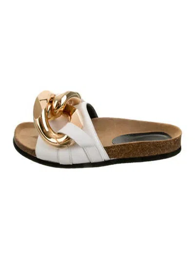Pre-owned Jw Anderson Leather Chain-link Accents Slides In Gold/neutrals/white