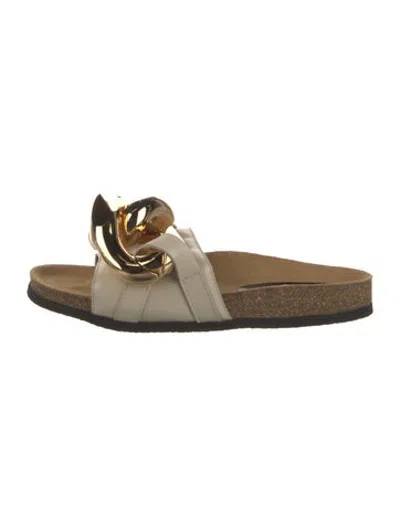 Pre-owned Jw Anderson Leather Chain-link Accents Slides In Neutrals