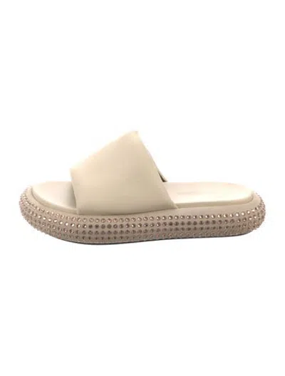 Pre-owned Jw Anderson Leather Crystal Embellishments Slides In Neutrals