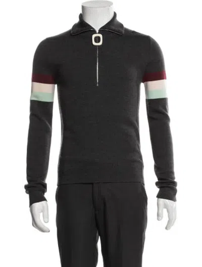 Pre-owned Jw Anderson Merino Wool Colorblock Pattern Polo Sweater In Grey