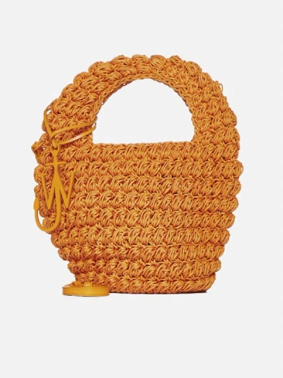 Jw Anderson Raffia Small Popcorn Basket Bag In Orange