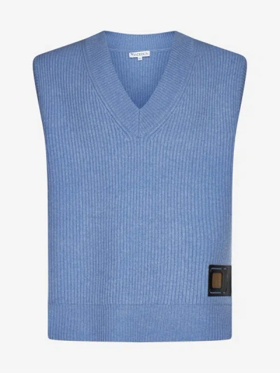 Jw Anderson Sim Card Patch Wool Vest In Sky Blue