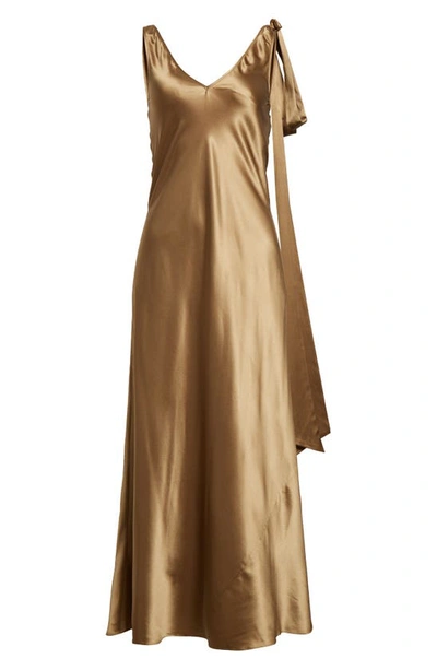 jw anderson green dress JW ANDERSON Tie-detailed crinkled-silk midi dress