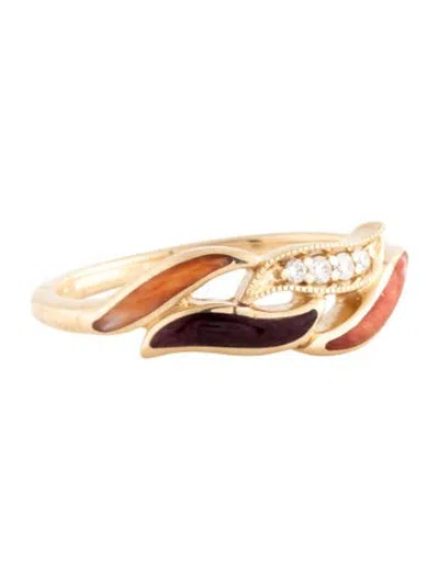 Pre-owned Kabana 14k Diamond & Shell Mix Mop And Spiny Ring In Orange/purple