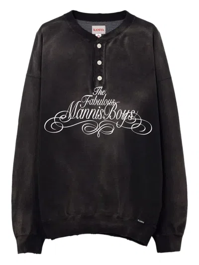 Kamiya Henry Neck Distressed Sweatshirt In Black