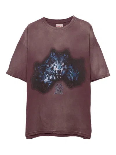 Kamiya Wolf-print Distressed T-shirt In Brown