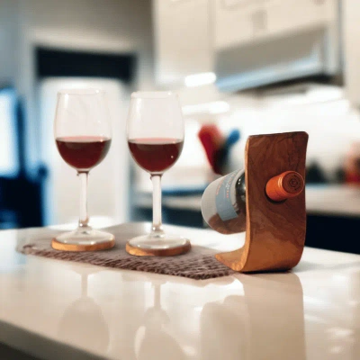 Kamsah Balancing Freestanding Olive Wood Wine Bottle Holder, Decorative Housewarming, Wedding Gift In White