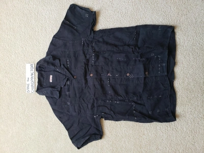 Pre-owned Kapital Linen Ethnic Pattern Short-sleeve Button Shirt Black