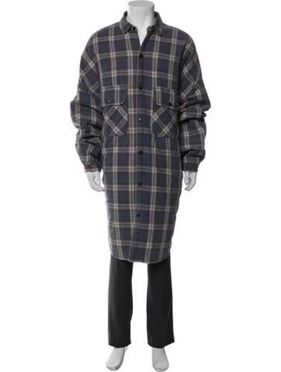 Pre-owned Kapital Slappy Plaid Print Overcoat In Blue/neutrals
