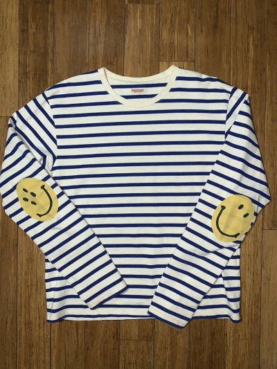 Pre-owned Kapital Stripped Smiley Face Long Sleeve In White
