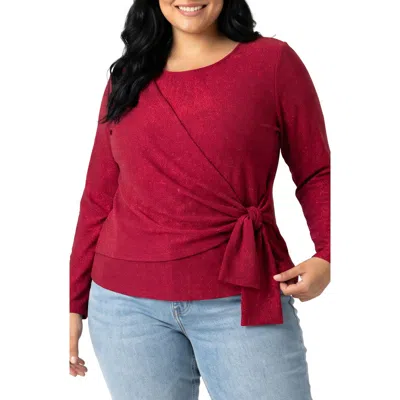 Karen Kane Crossover Side Tie Metallic Knit Top In Red