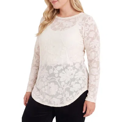 Karen Kane Floral Burnout Shirttail Top In Neutral