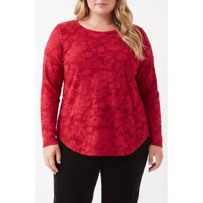 Karen Kane Floral Burnout Shirttail Top In Burgundy