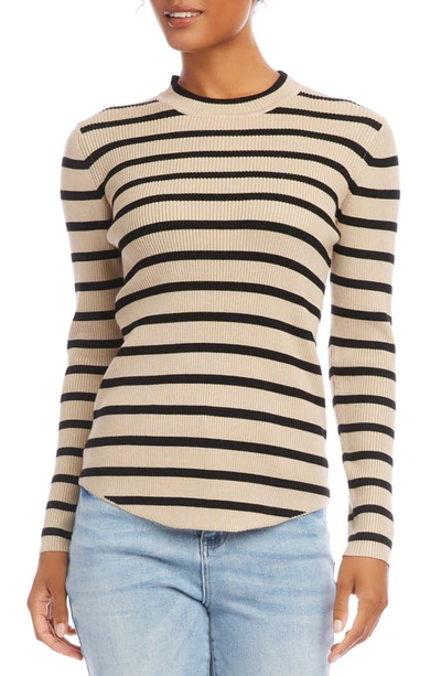 Karen Kane Mariner Stripe Shirttail Sweater In Beige
