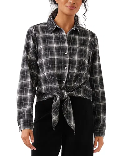Karen Kane Plaid Tie Front Embellished Collar Shirt In Multi