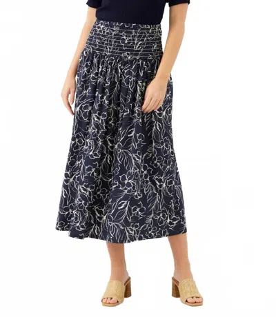Karen Kane Smocked Waist Midi Skirt In Print In Blue